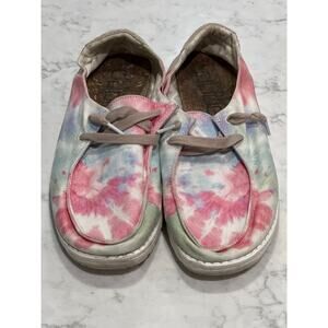 Hey Dude Women’s Wendy Boho Tie Dye‎ Low Top Lace Up Shoes Size 9 White Red